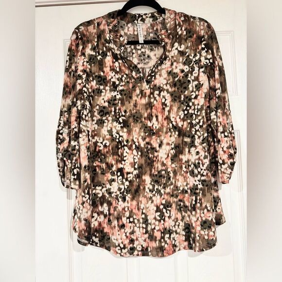 Brown and Orange Relaxed Tunic with 3/4 Sleeves - Picture 1 of 1